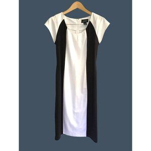 ASHRO- WOMENS BLACK/WHITE PATTERN BACK ZIP-UP CLOSURE MIDI DRESS SIZE SMALL